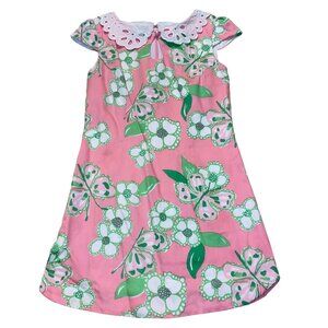 Lilly Pulitzer Girls Dress Size 8 Floral Butterfly Pink Green White Peter Pan Co